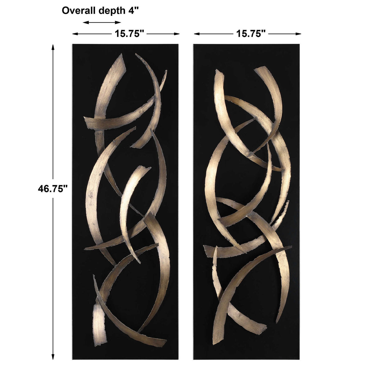 Brushstrokes - Metal Wall Art, Set Of 2 - Black