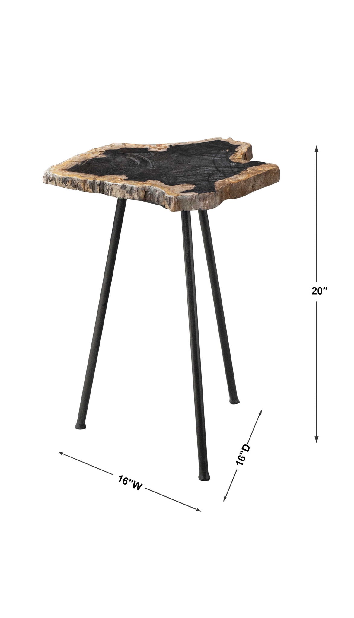 Mircea - Petrified Wood Accent Table - Black & Light Brown