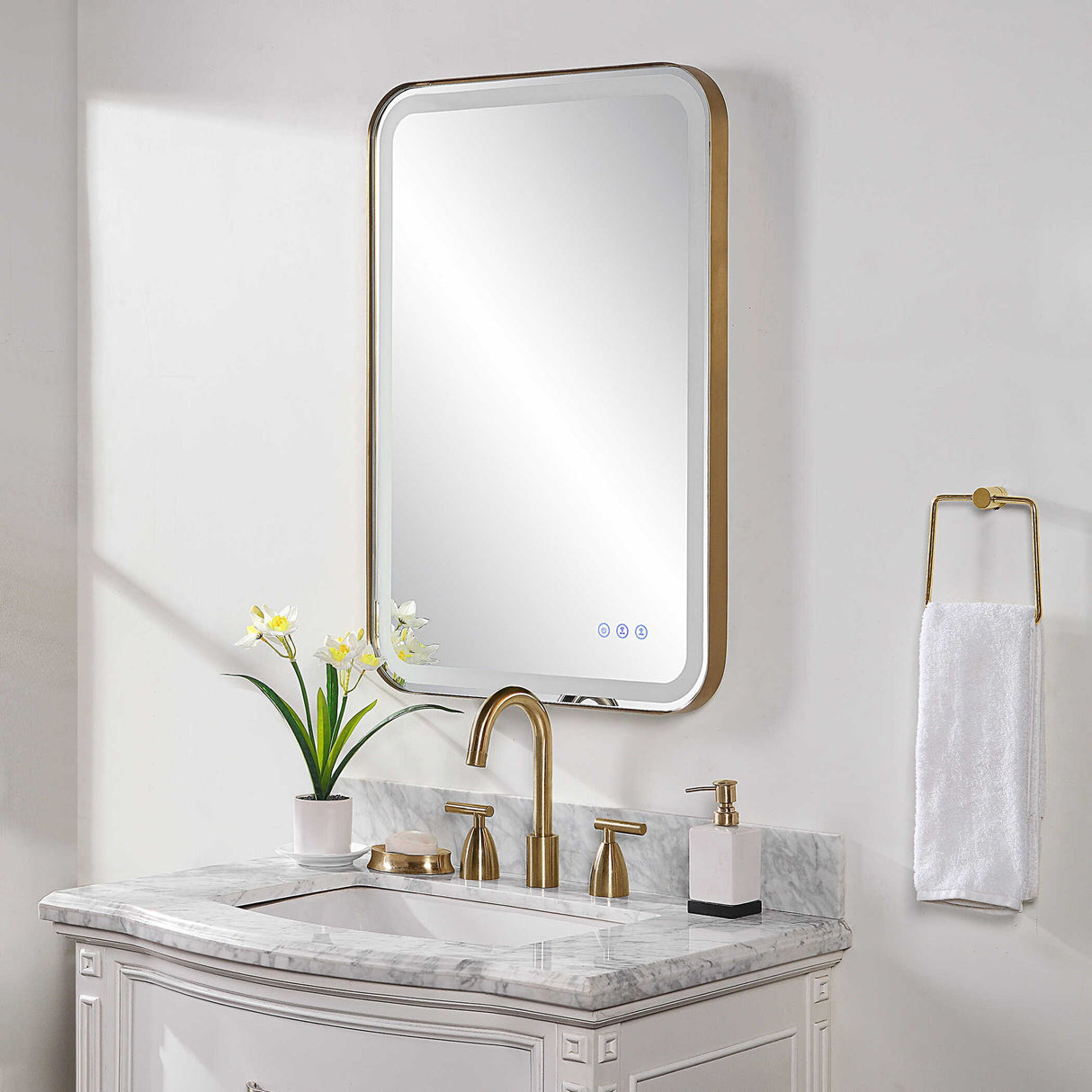 Crofton - Vanity Mirror - Gold & Pearl Silver