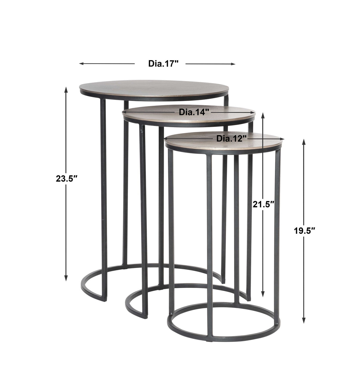 Erik - Metal Nesting Tables, Set Of 3 - Gray, Dark