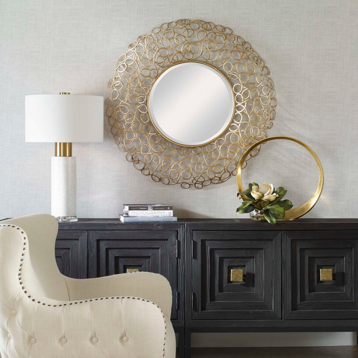 Swirl - Round Mirror - Gold