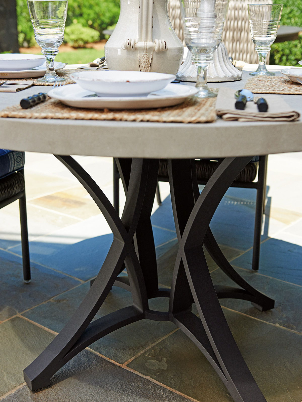 Cypress Point Ocean Terrace - Wicker Dining Table With Weatherstone Top - Dark Gray / Beige