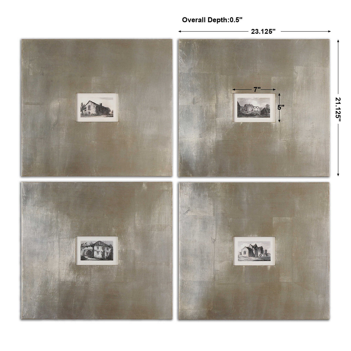 Historical Buildings - Framed Art Set Of 4 - Pearl Silver