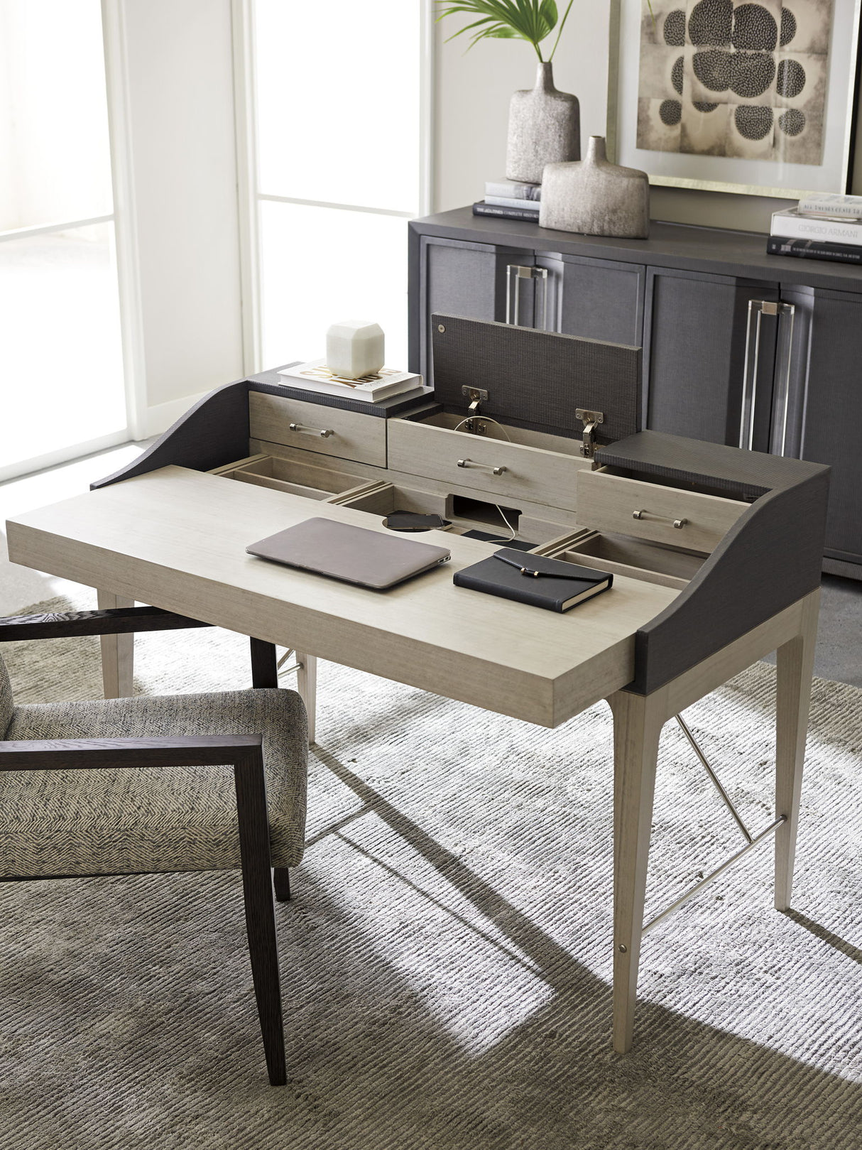 Studio Designs - Anthology Linen Writing Desk - Dark Gray / White