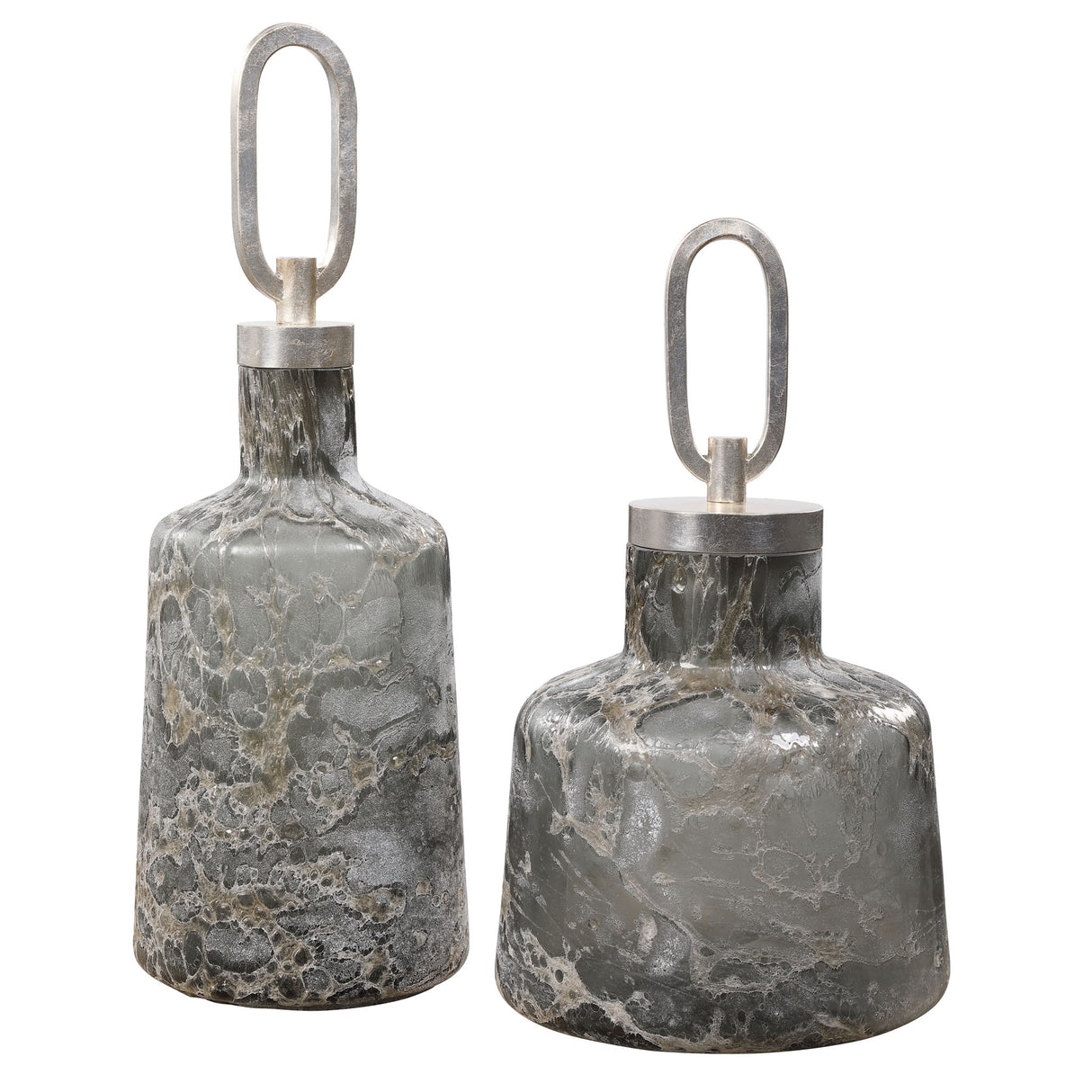 Storm - Art Glass Bottles, Set Of 2 - Gray, Dark