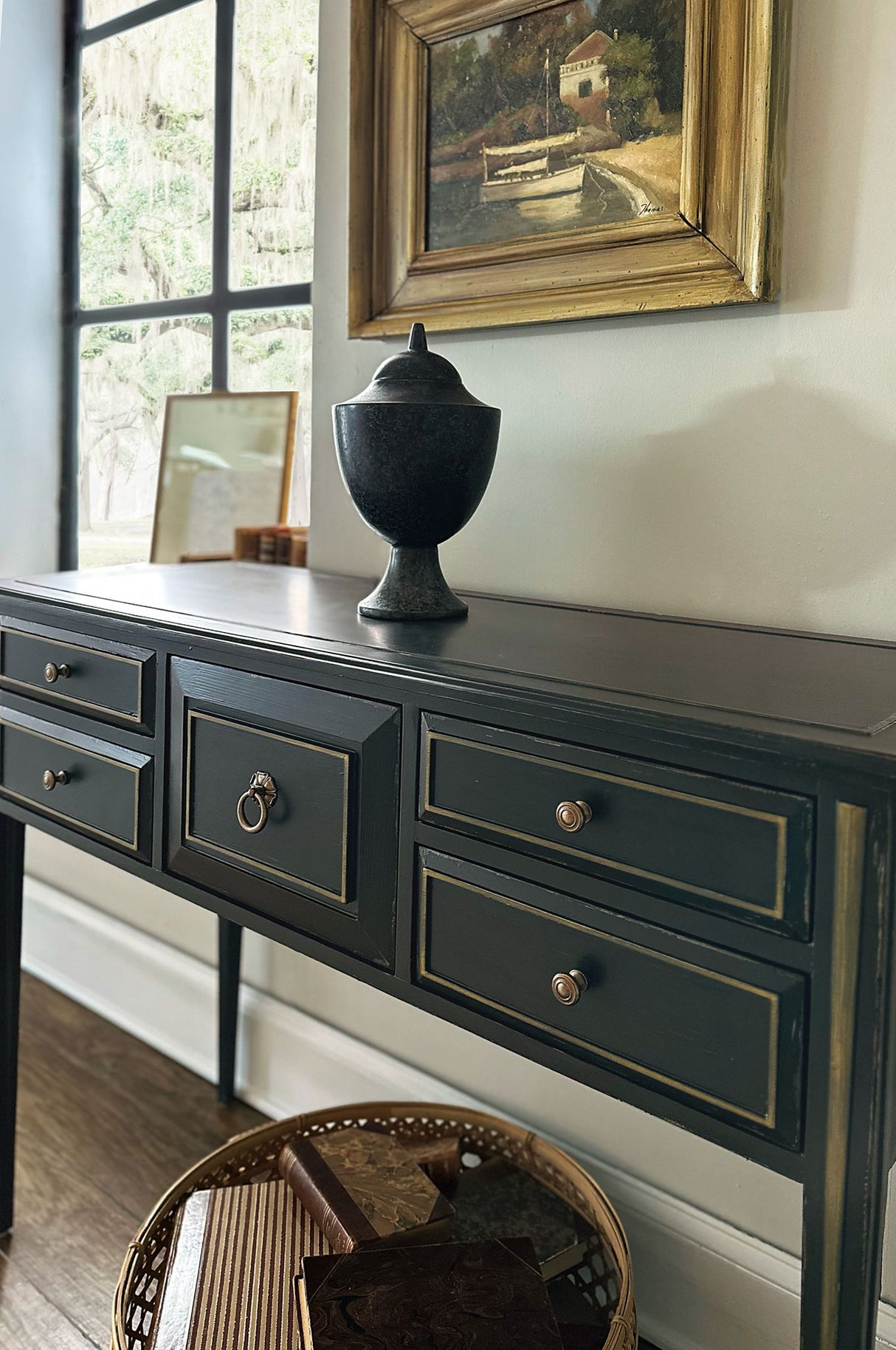 Charleston - Five-Drawer Console Table - Dark Green