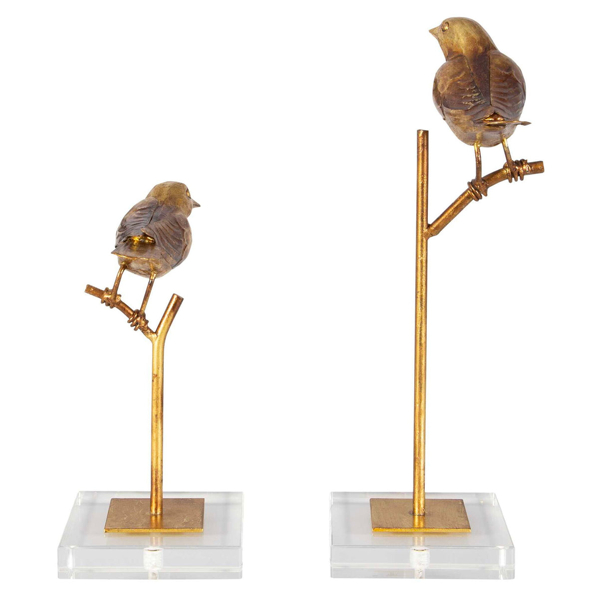 Passerines - Bird Sculptures, Set Of 2 - Light Brown
