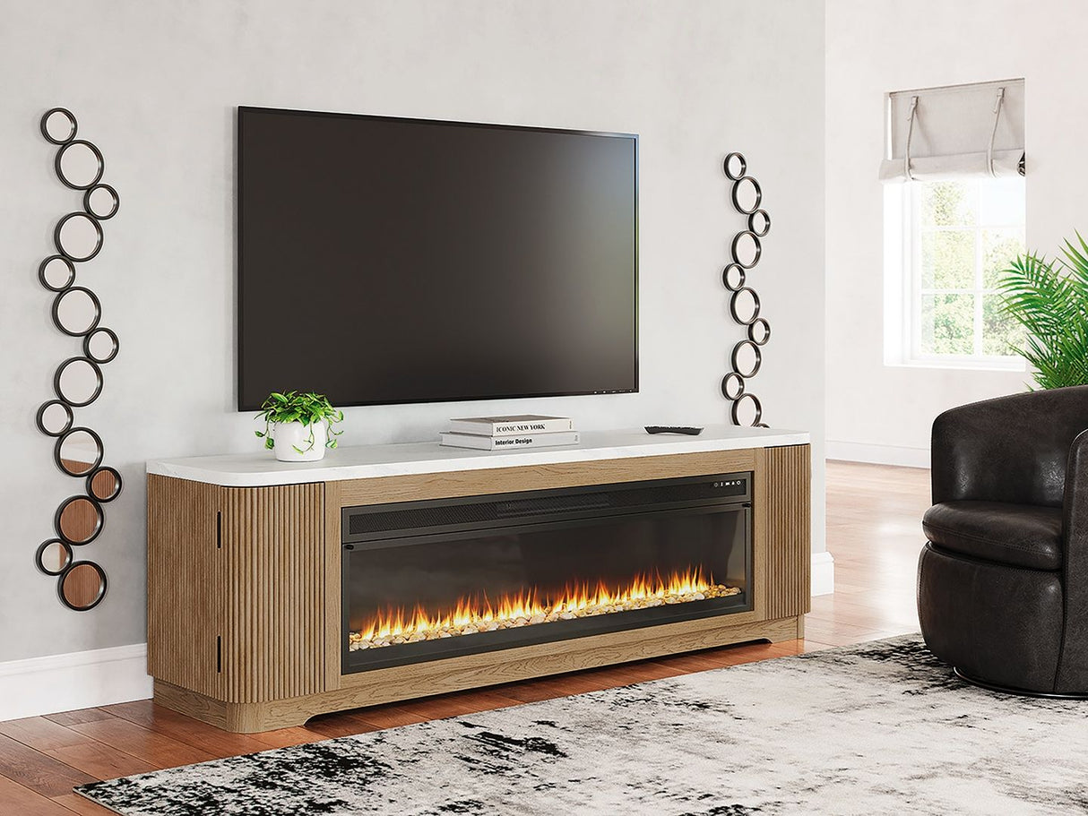Camdill - 80" TV Stand With Electric Fireplace - Light Brown