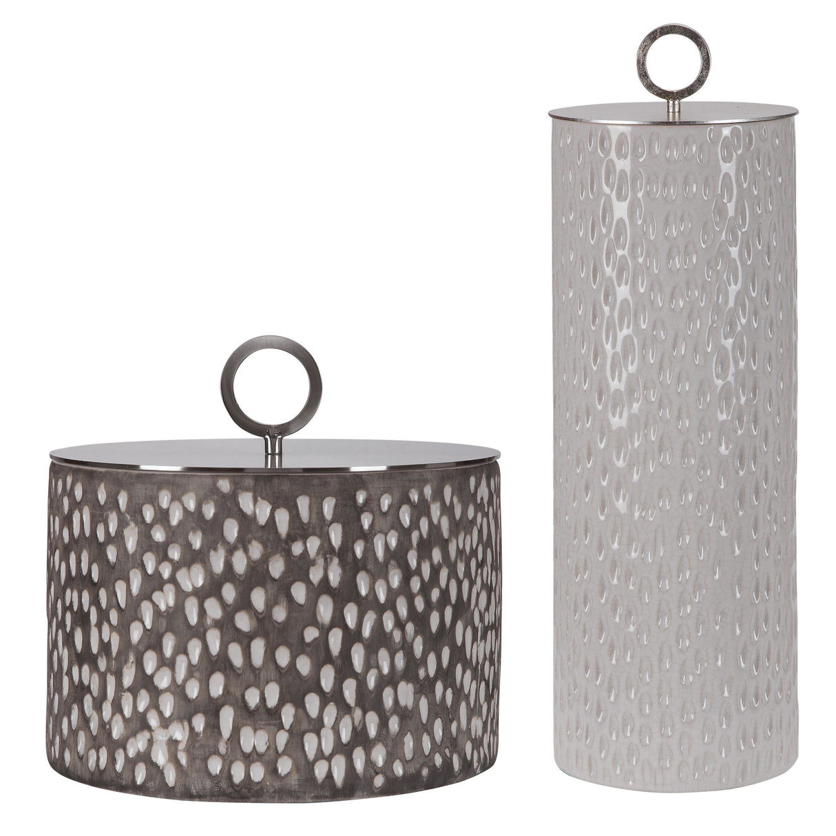 Cyprien - Ceramic Containers, Set Of 2 - Pearl Silver