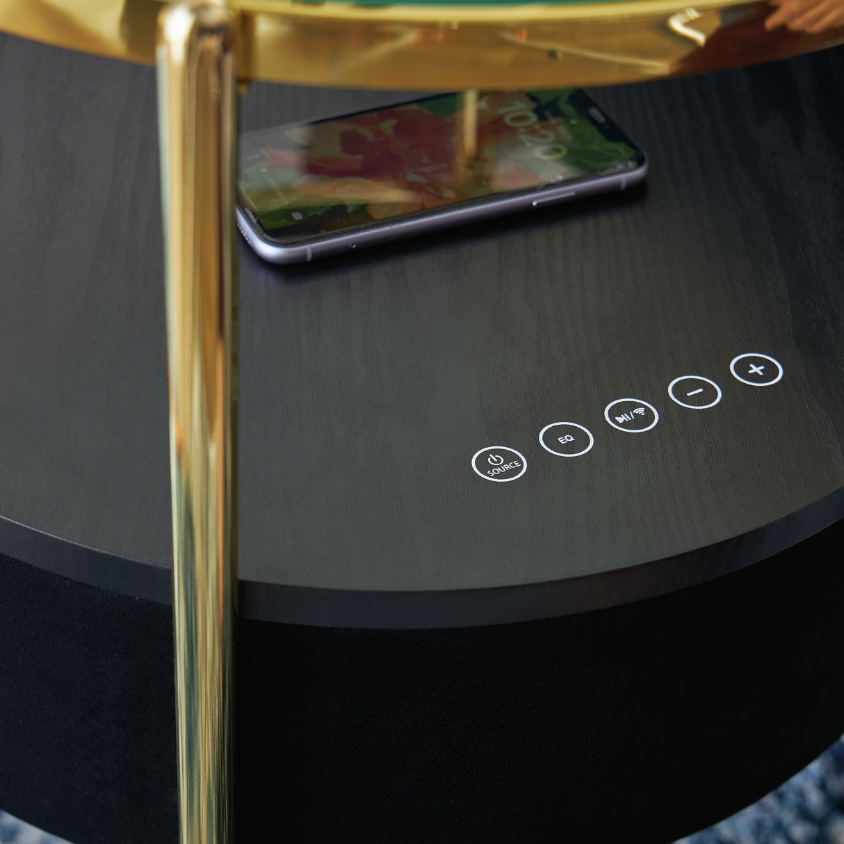 Nedman - Accent Table With Speaker - Black / Gold Finish