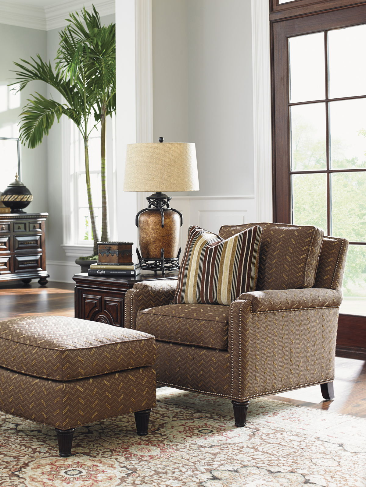 Tommy Bahama Upholstery - Bishop Ottoman - Dark Brown