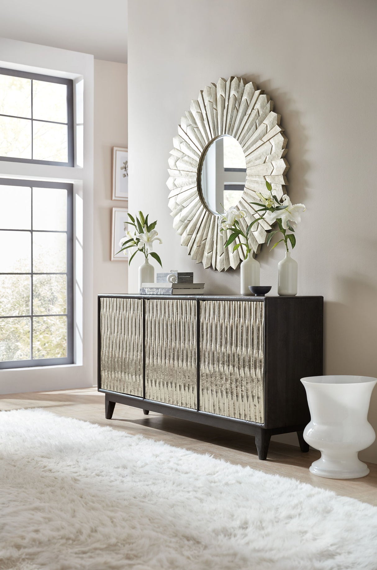 Commerce And Market - Shimmer 3-Door Credenza - Dark Gray / Pearl Silver