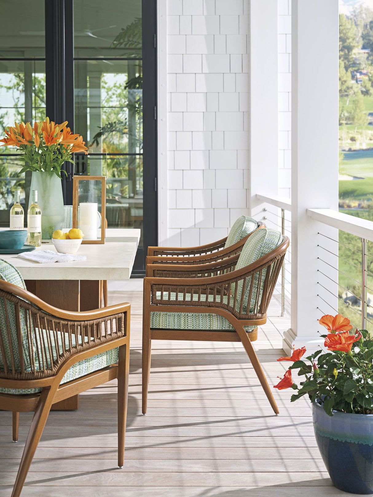 Palm Desert Poolside - Arm Dining Chair - Dark Brown / Light Blue