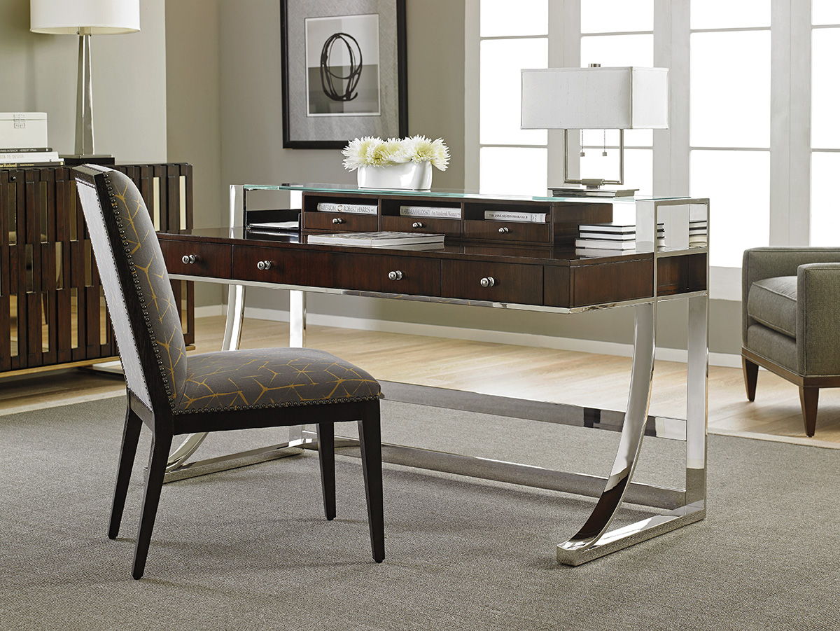 Studio Designs - Andrea Writing Desk - Dark Brown / Pearl Silver