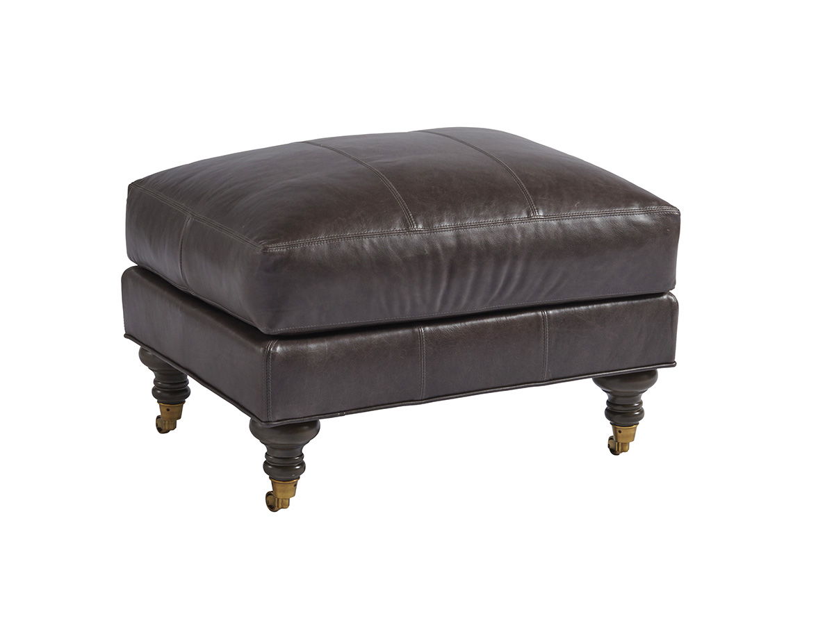 Barclay Butera Upholstery - Oxford Leather Ottoman - Black