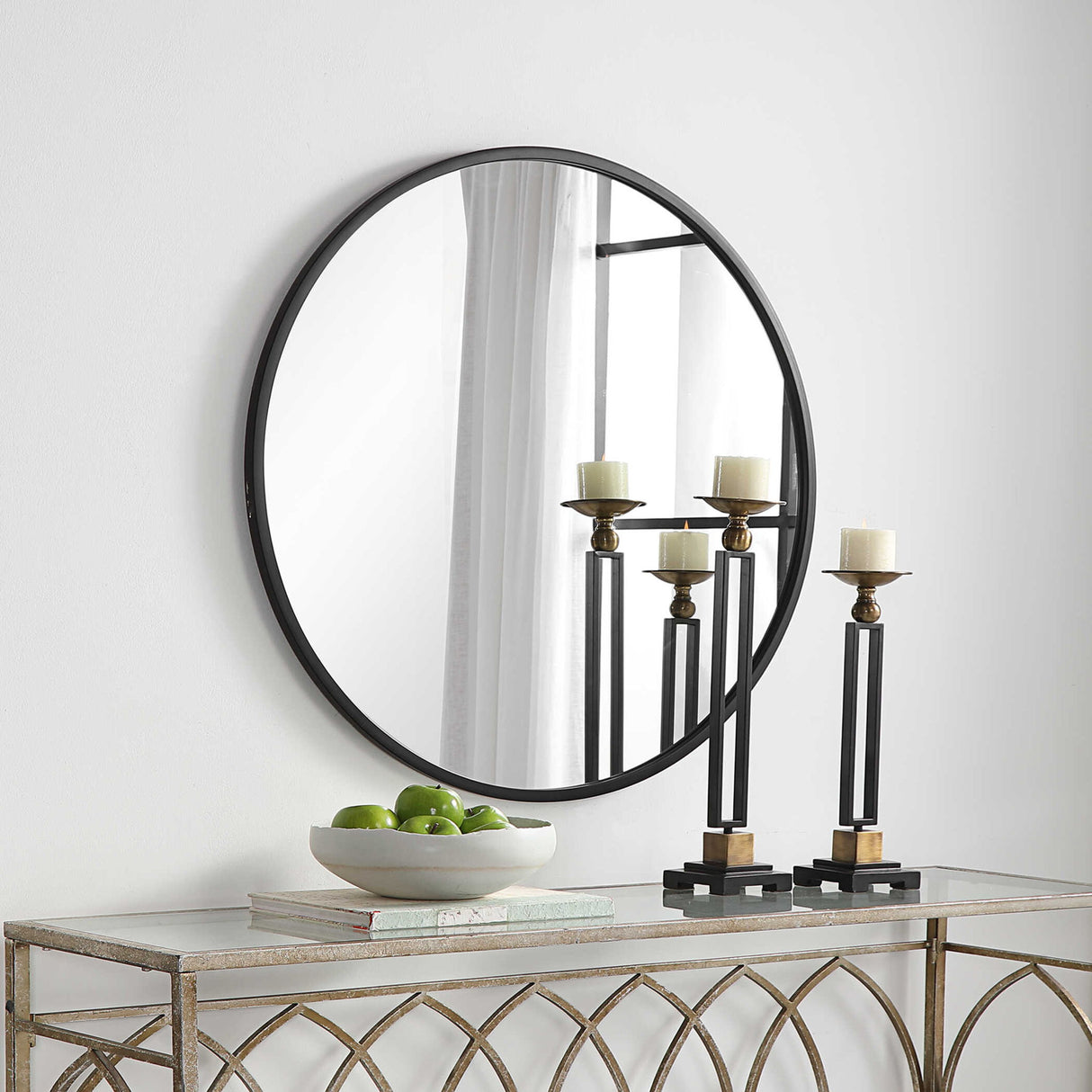 Contemporary Round Mirror - Black Matte