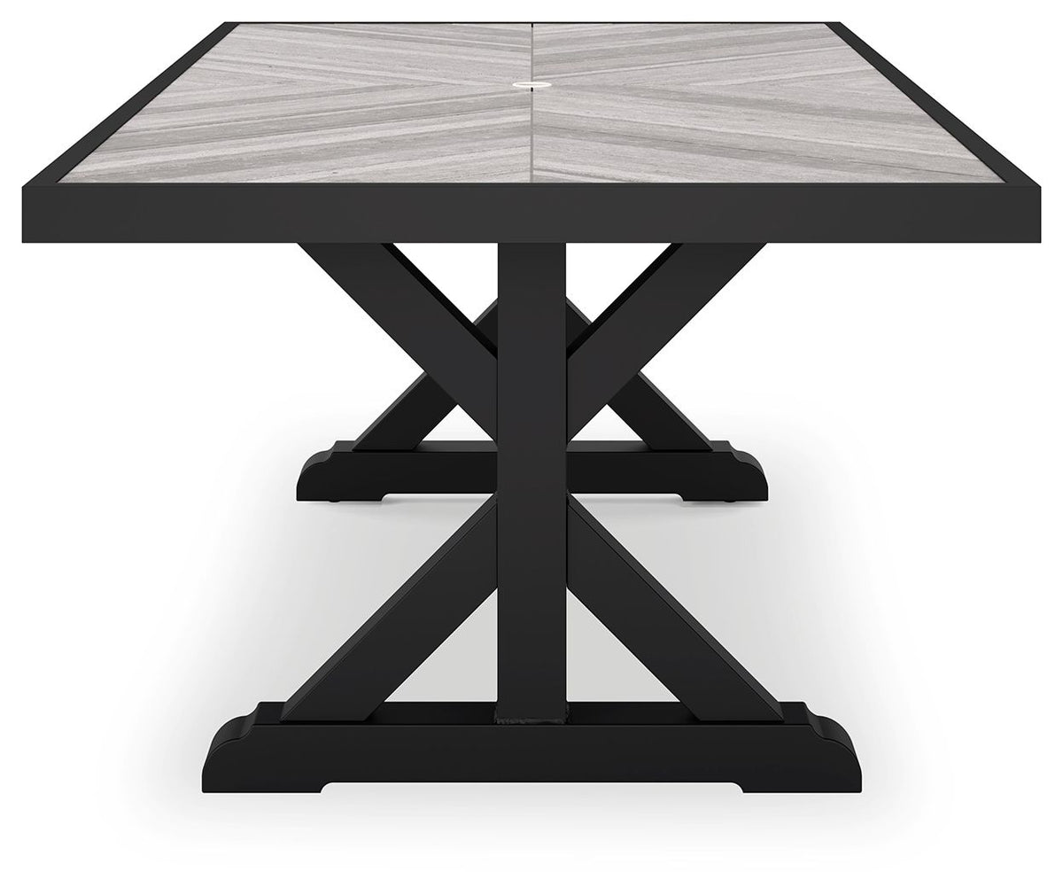 Beachcroft - Rectangular Dining Table With Umbrella Option - Black / Light Gray