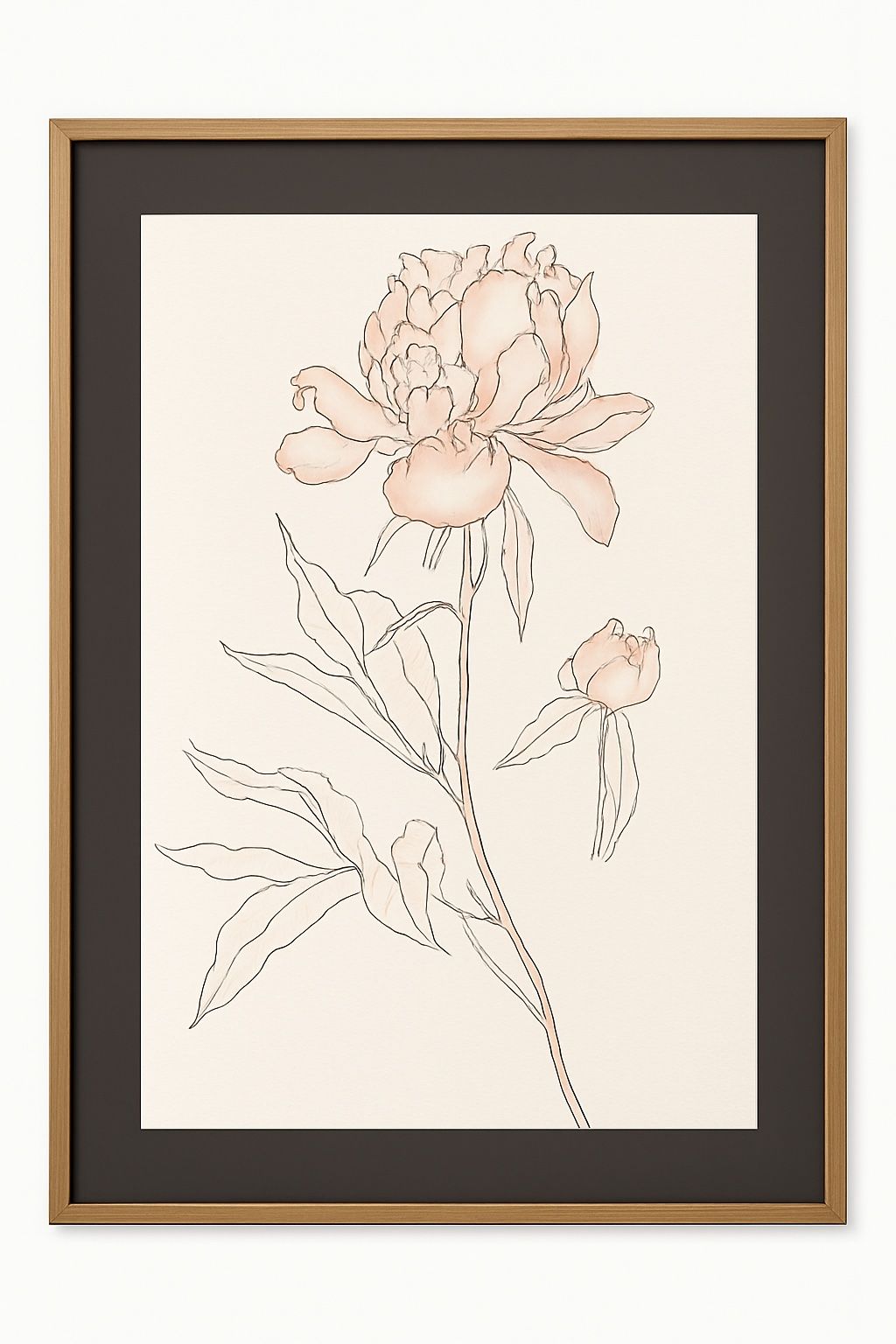 Sketchbook Blooms Blossom Framed Print - Peach / Black / Brown