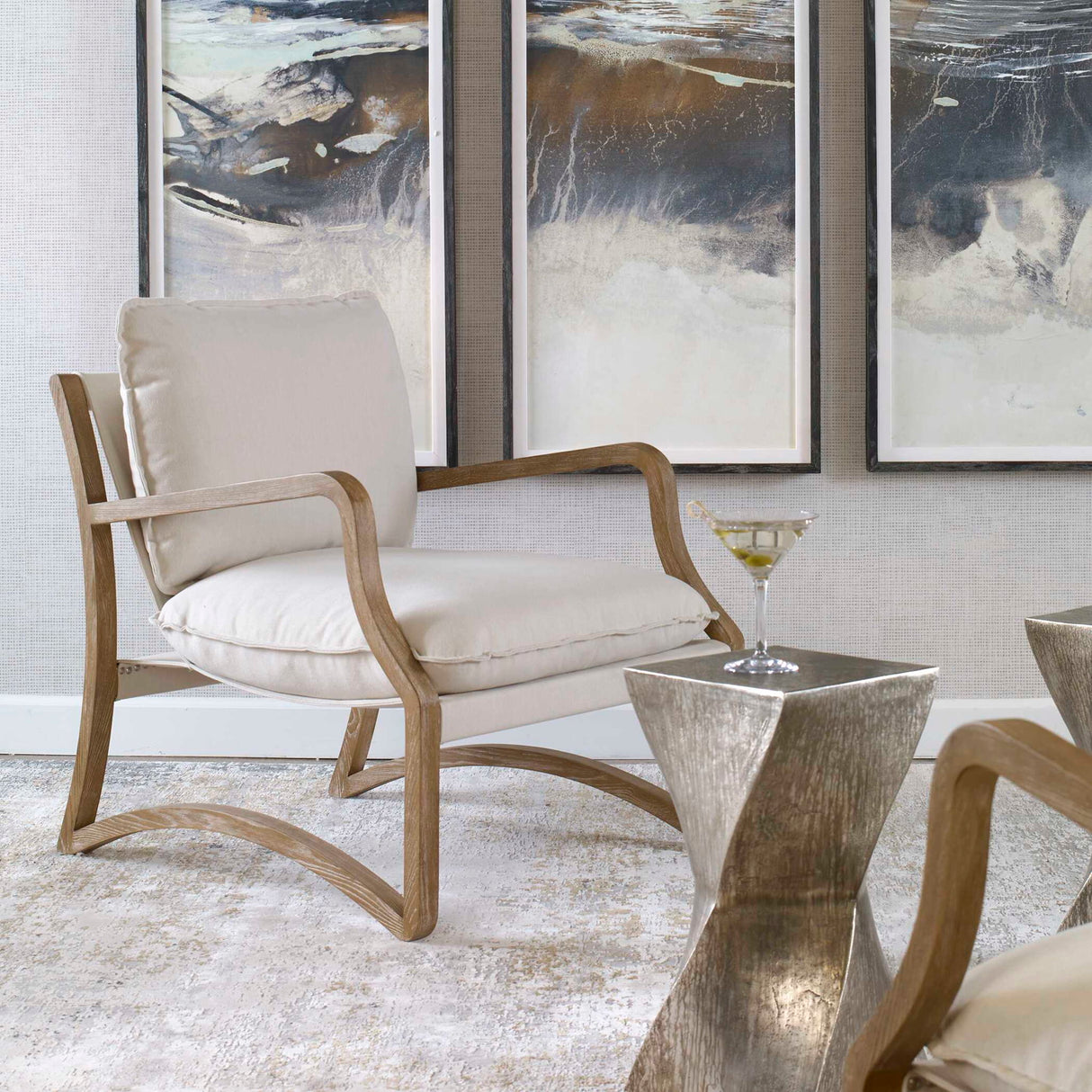 Melora - Solid Oak Accent Chair - Beige