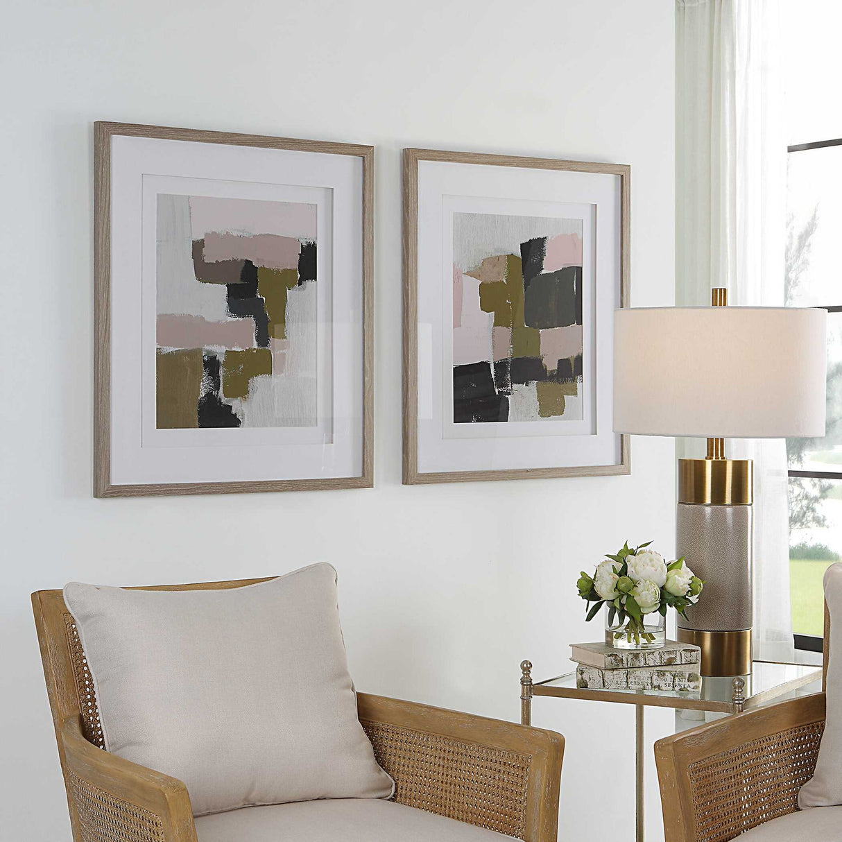 Color Block - Framed Prints, Set Of 2 - Light Brown
