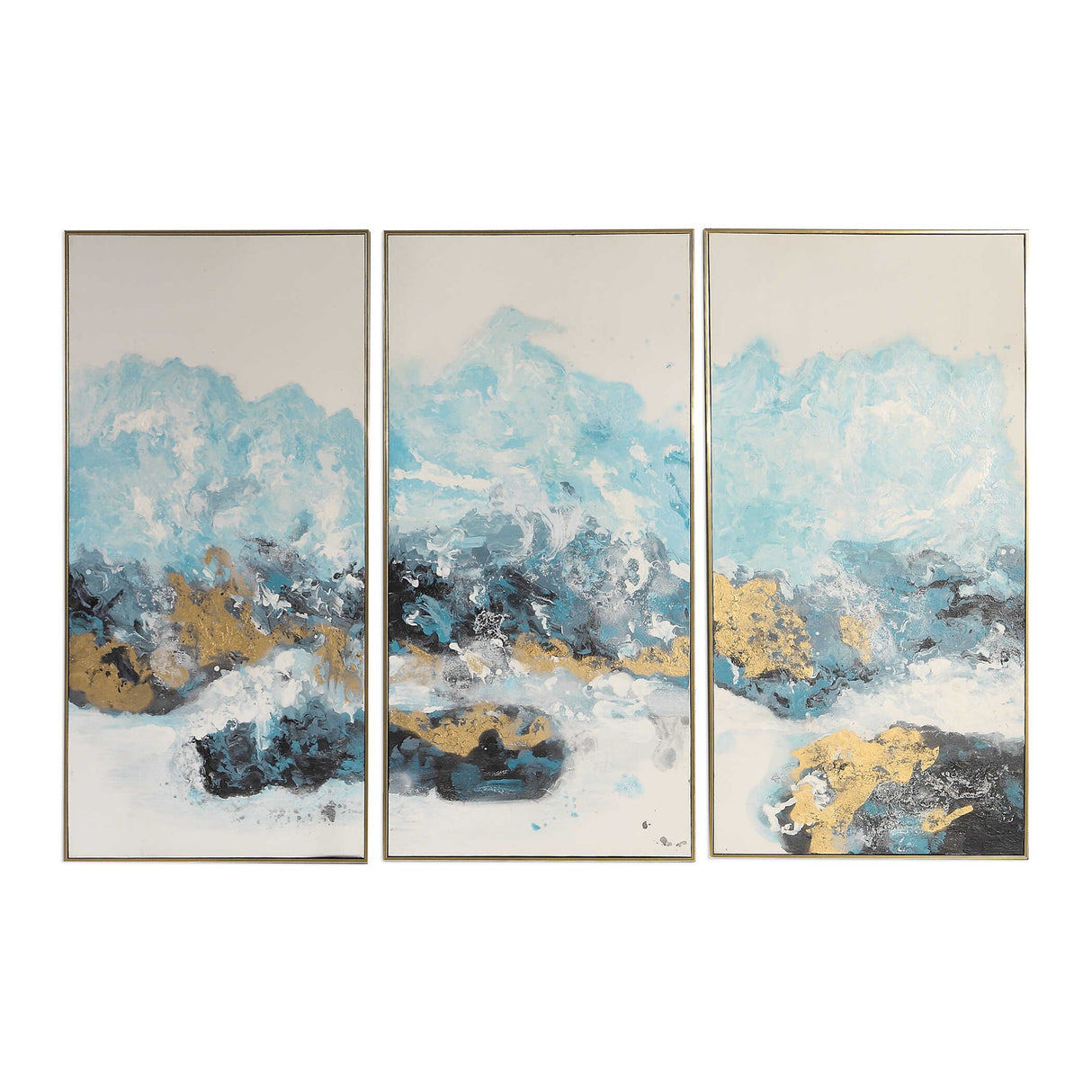 Crashing Waves - Abstract Art, Set Of 3 - Blue