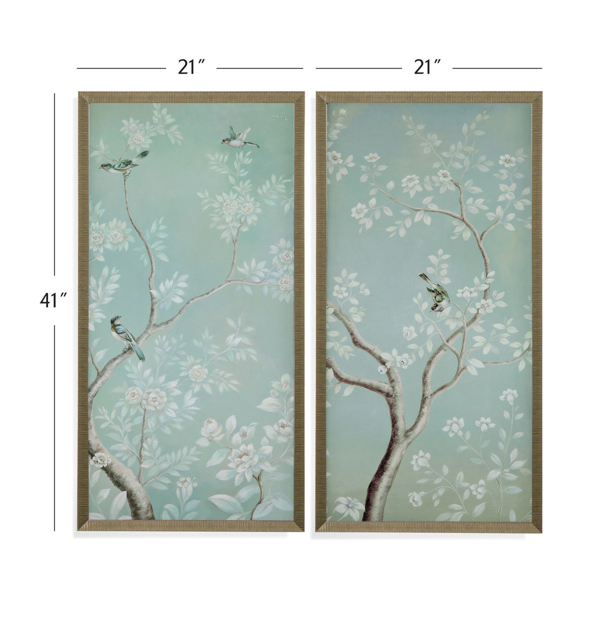 Birds And Flowers Framed Print (Set of 2) - Light Blue