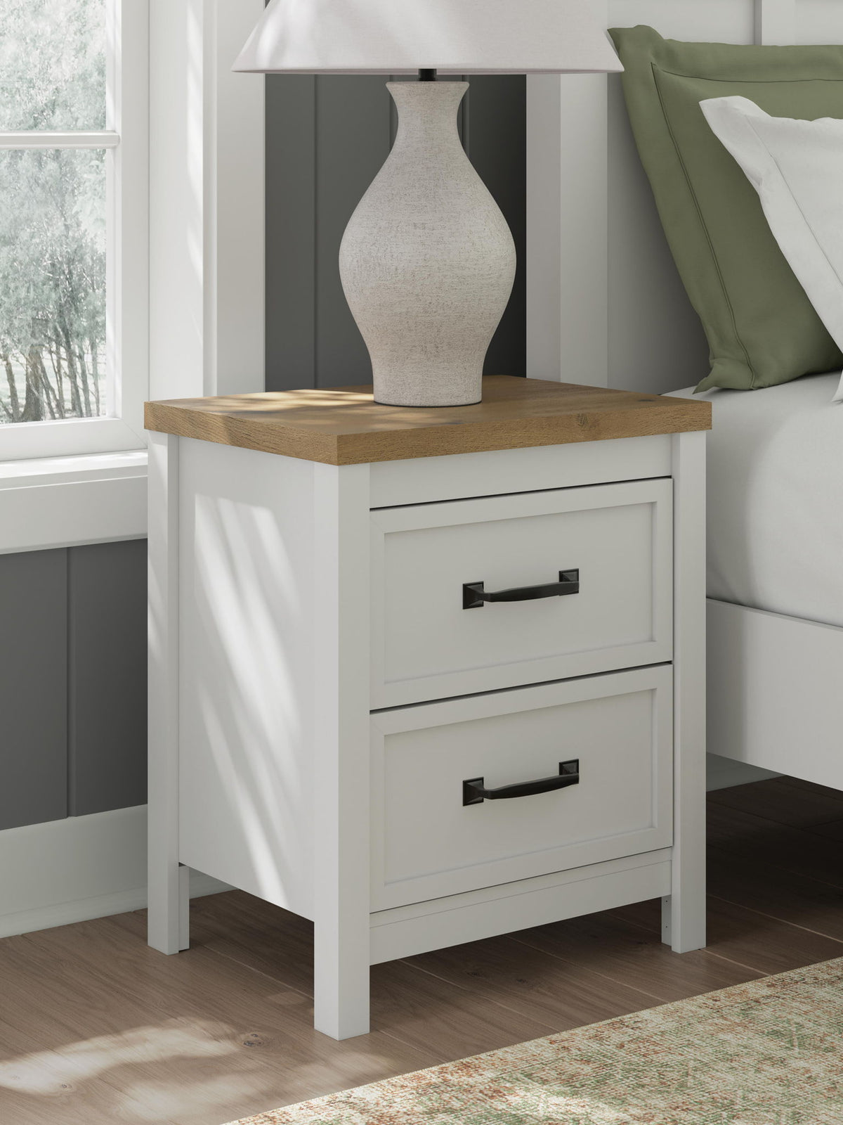 Kerisden - Two Drawer Night Stand - White / Brown
