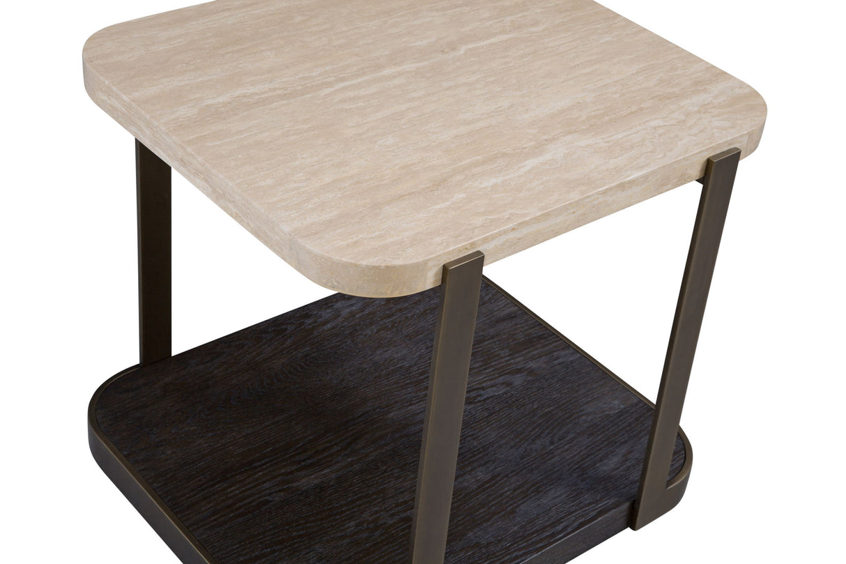 Avalon - End Table - Bronze Metal Frame With Travertine & Espresso