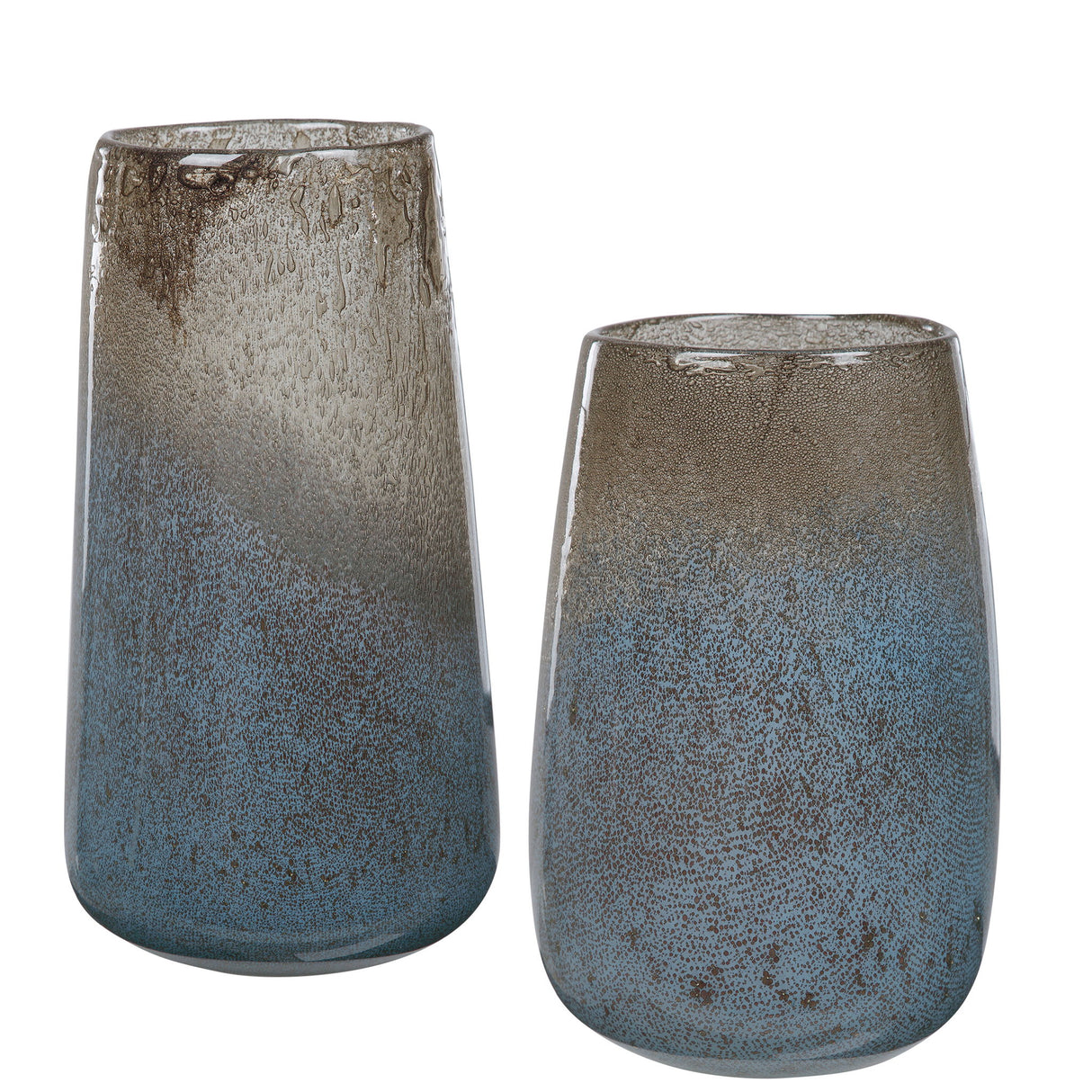 Ione - Seeded Glass Vases, Set Of 2 - Blue