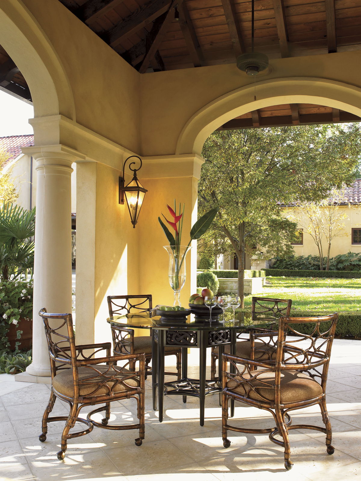 Royal Kahala - Sugar And Lace Dining Table With 60" Glass Top - Dark Brown