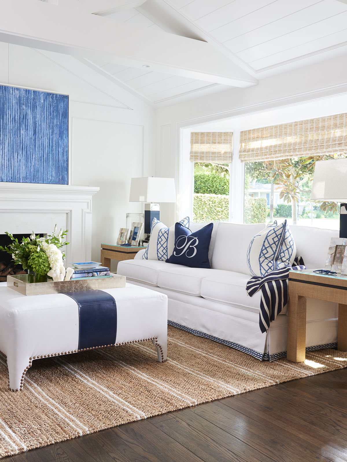 Barclay Butera Upholstery - Sheffield Leather Cocktail Ottoman - Blue