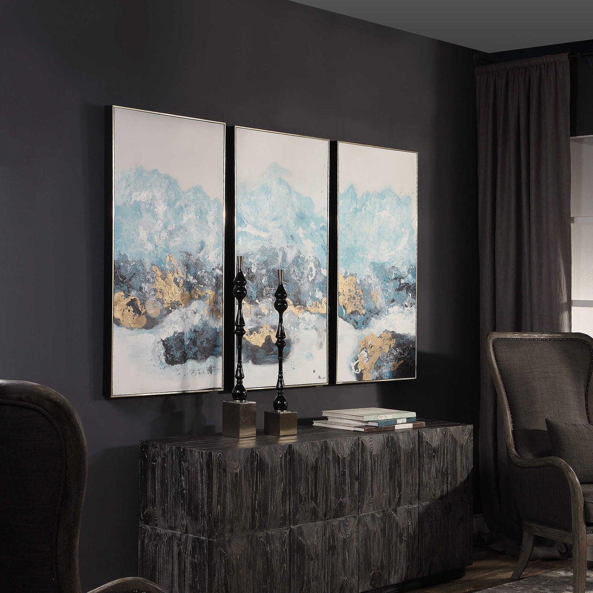 Crashing Waves - Abstract Art, Set Of 3 - Blue