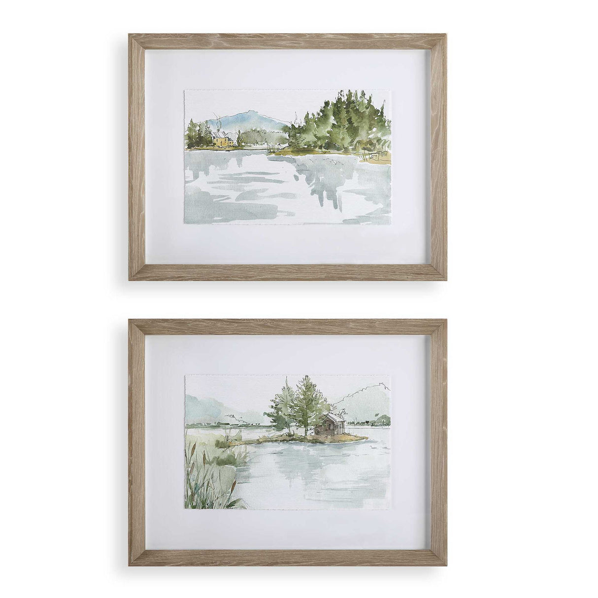 Serene - Lake Framed Prints (Set of 2) - Brown