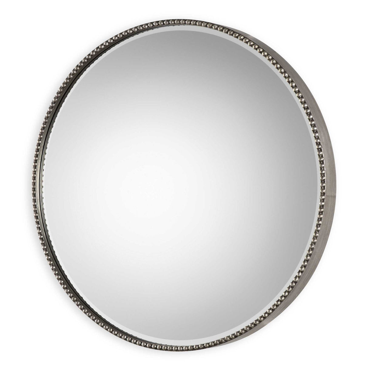 Stefania - Beaded Round Mirror - Pearl Silver