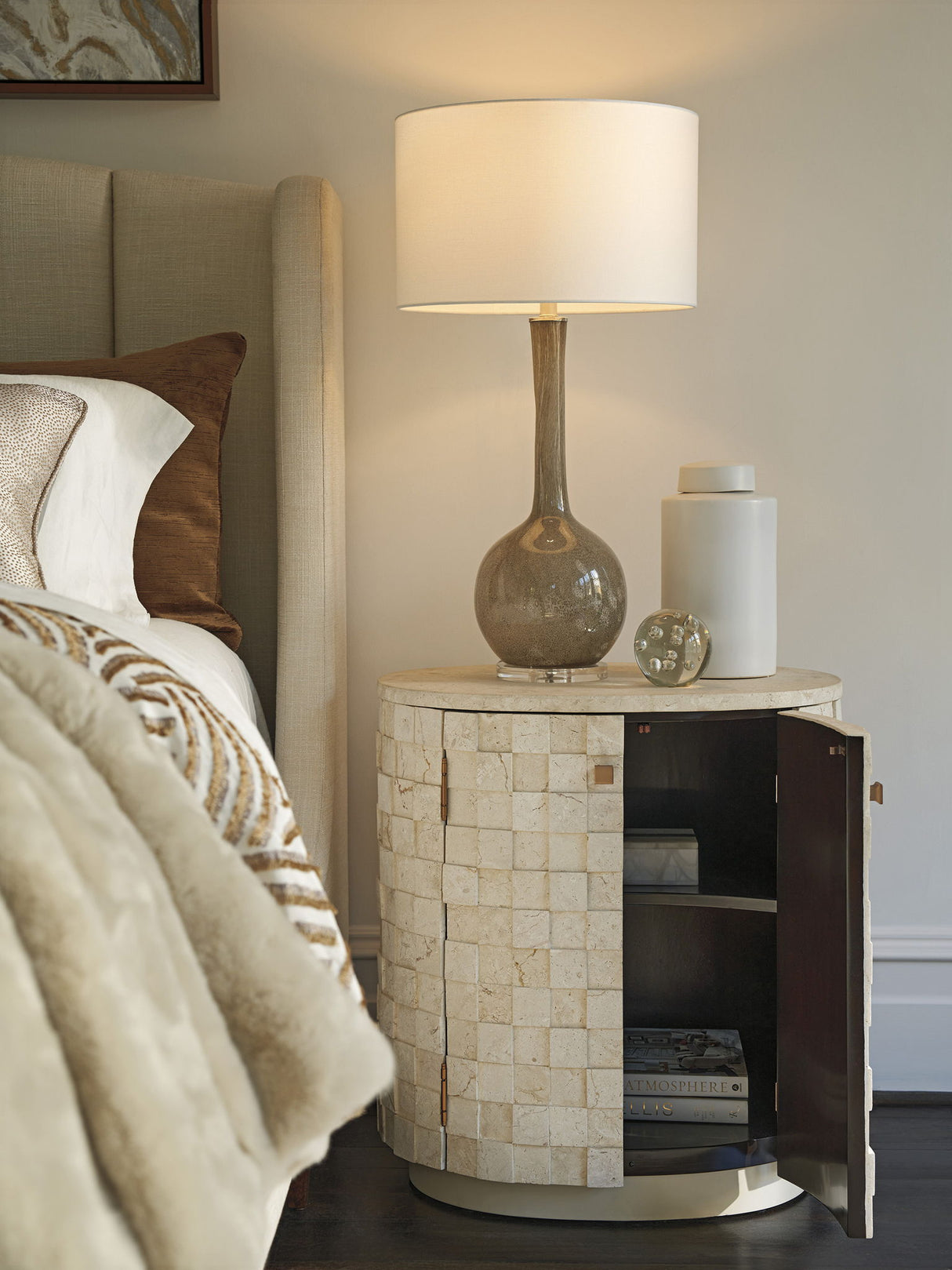 Rendezvous - Albion Stone Oval Nightstand - Beige