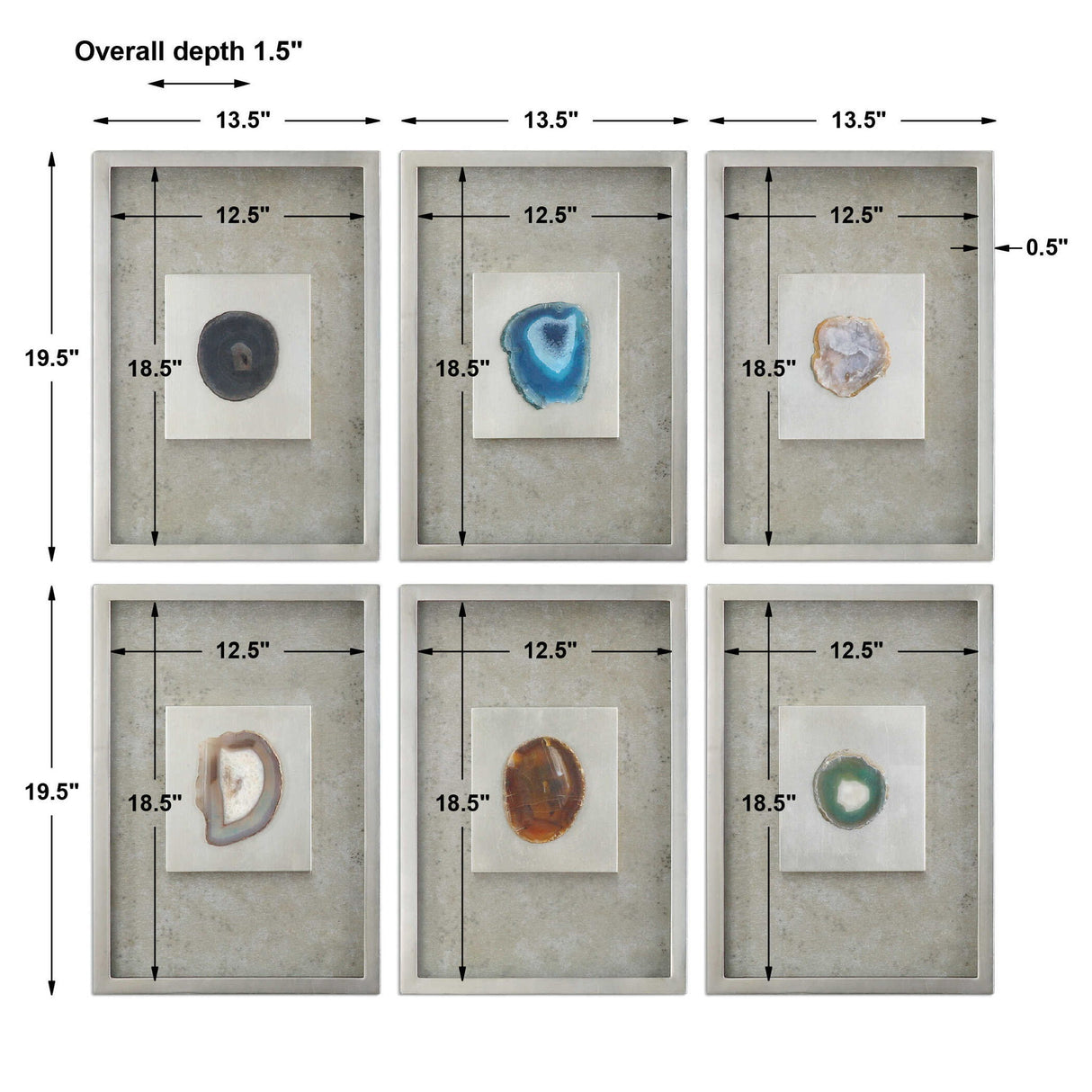 Agate - Stone Wall Art, Set Of 6 - Silver