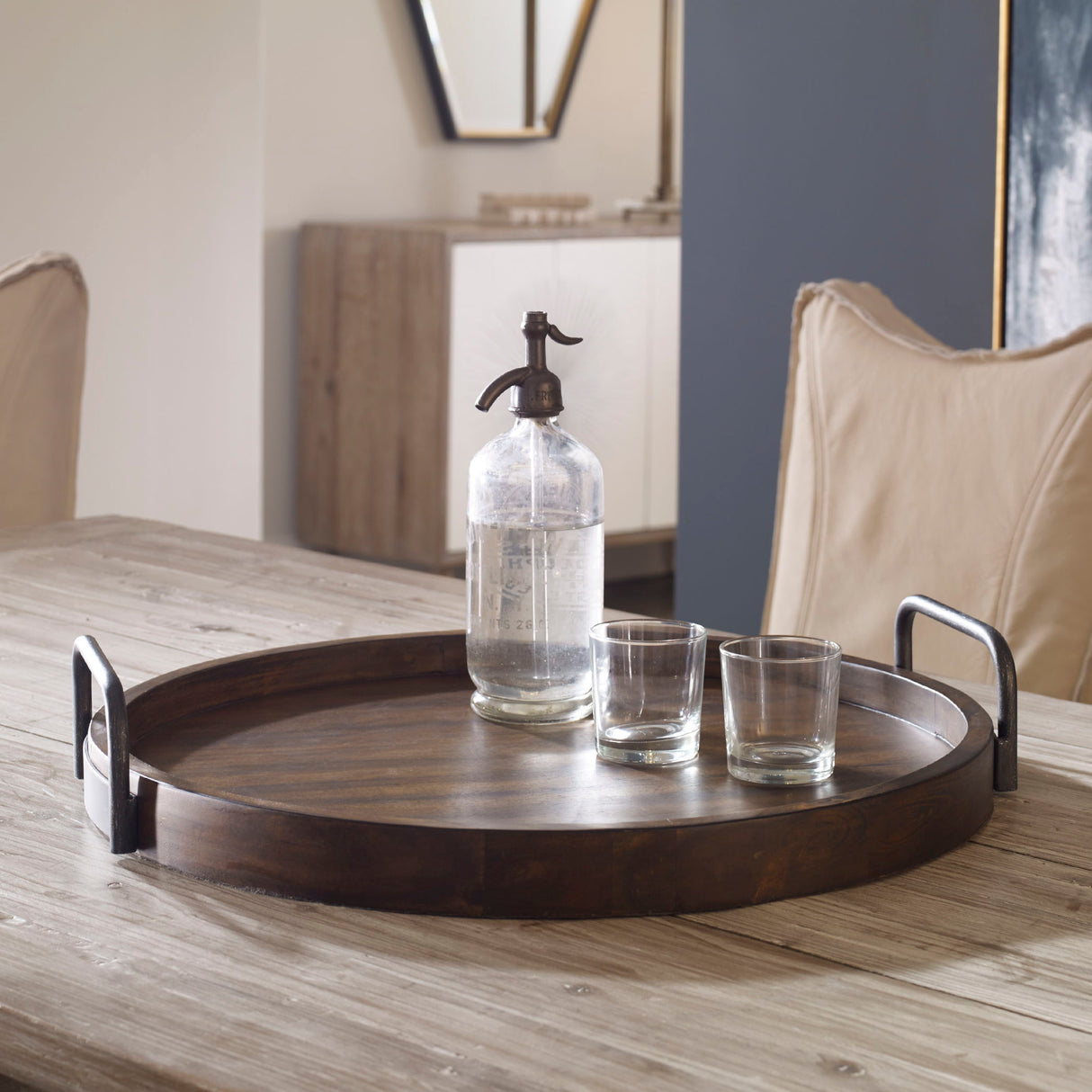 Reine - Round Wooden Tray - Brown, Dark