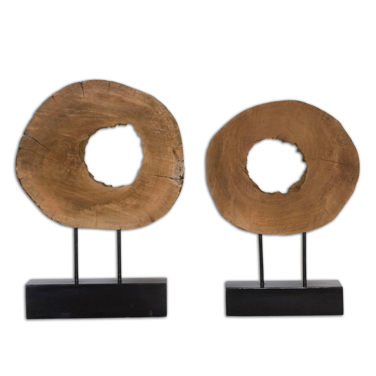 Ashlea - Wooden Sculptures, Set Of 2 - Light Brown & Black