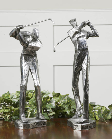 Practice Shot - Metallic Statues, Set Of 2 - Pearl Silver
