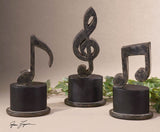 Music Notes - Metal Figurines, Set Of 3 - Black
