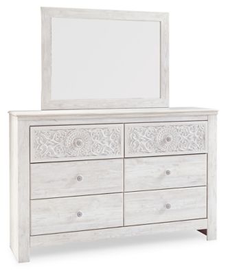 Paxberry - Dresser, Mirror - Medallion Drawer Pulls - Whitewash