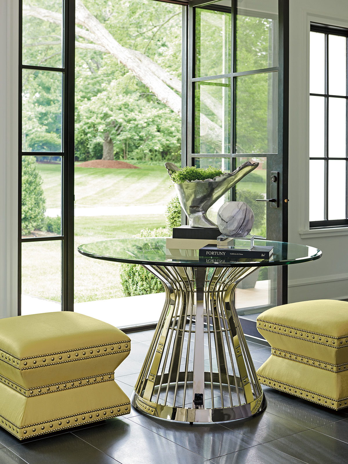 Ariana - Riviera Stainless Dining Table With Glass Top