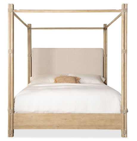 Retreat - Pole Rattan Upholstered Poster Bed With Canopy