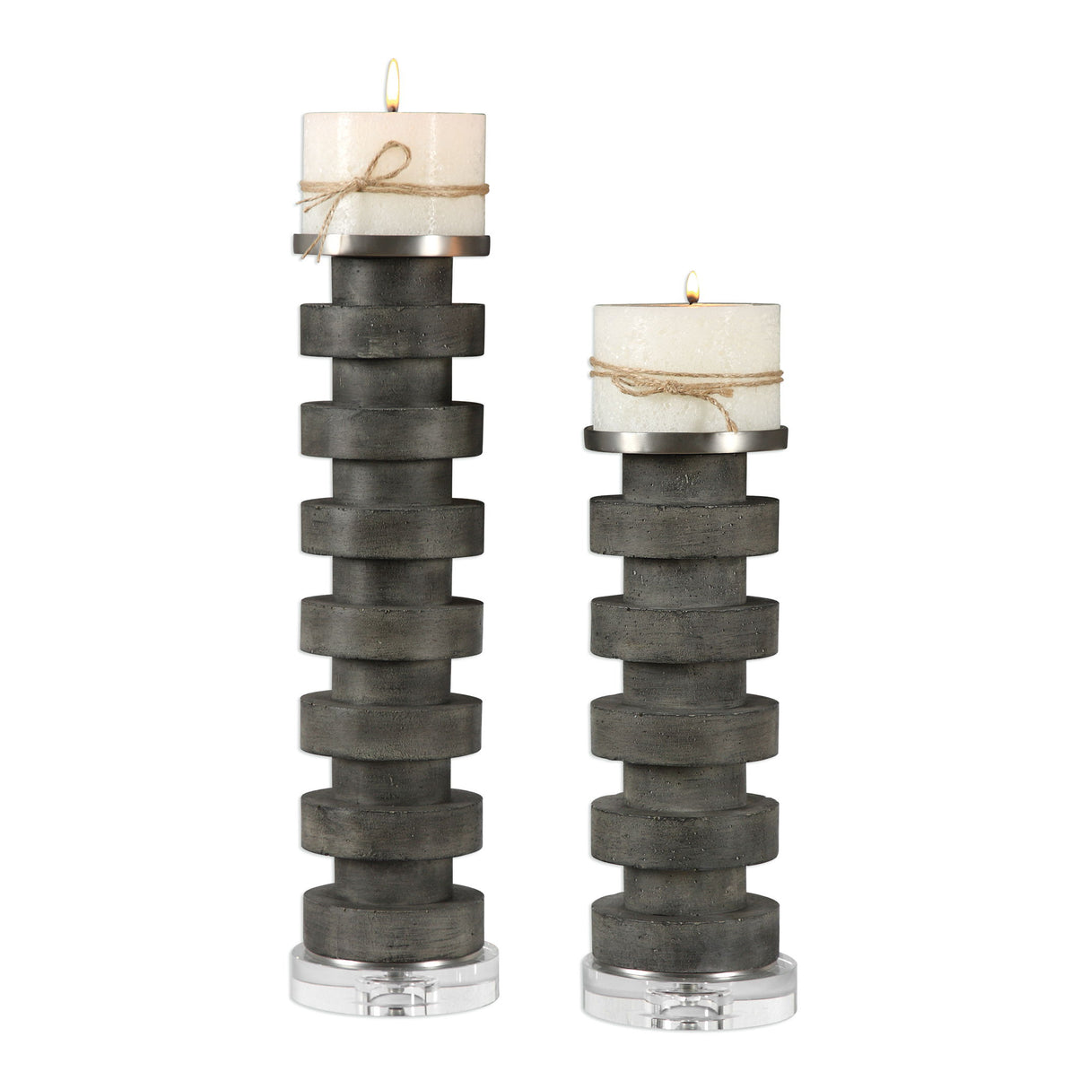 Karun - Concrete Candleholders, Set Of 2 - Black