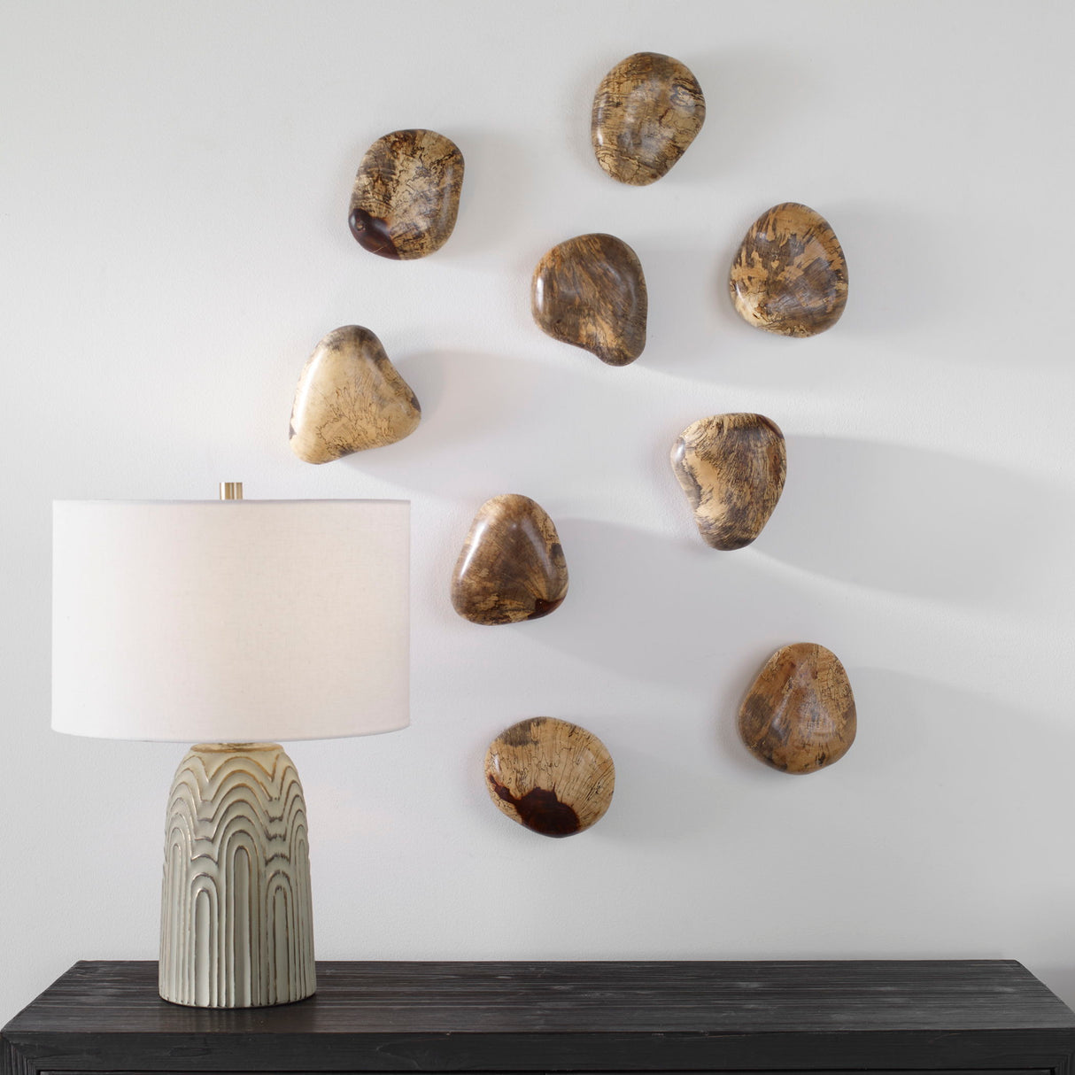 Pebbles - Blonde Wood Wall Décor, Set Of 9 - Light Brown