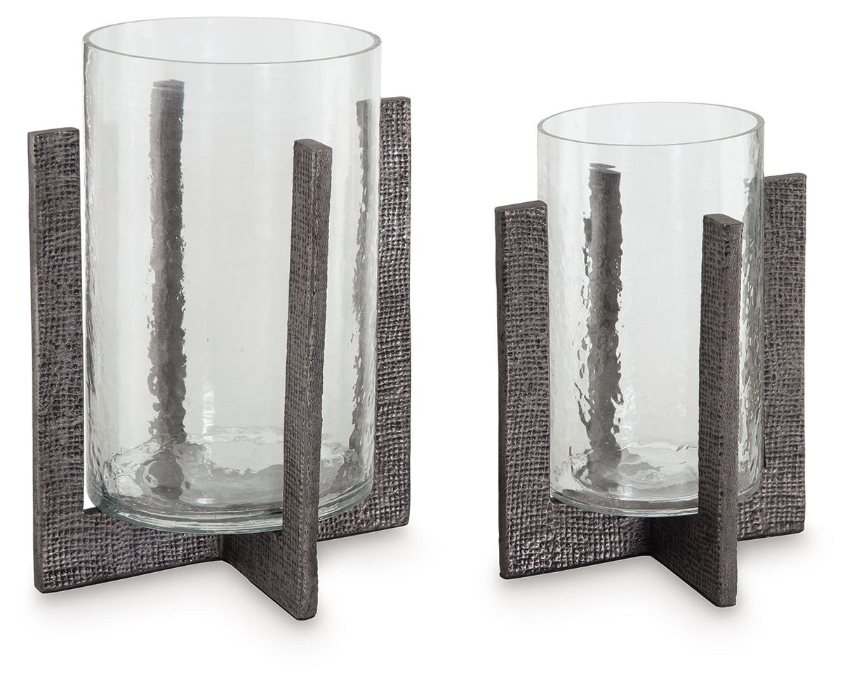 Garekton - Candle Holder Set (Set of 2) - Clear / Pewter Finish