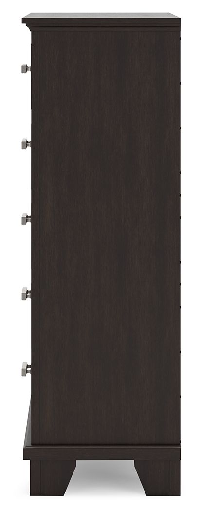 Covetown - Five Drawer Chest - Dark Brown