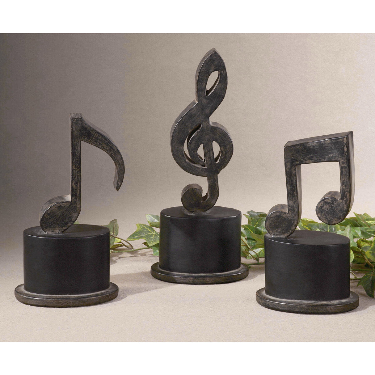Music Notes - Metal Figurines, Set Of 3 - Black