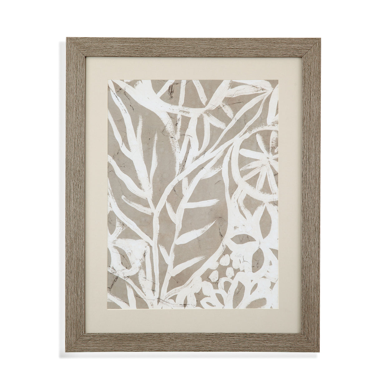 Mudcloth Foliage I Framed Print - Light Brown / Beige