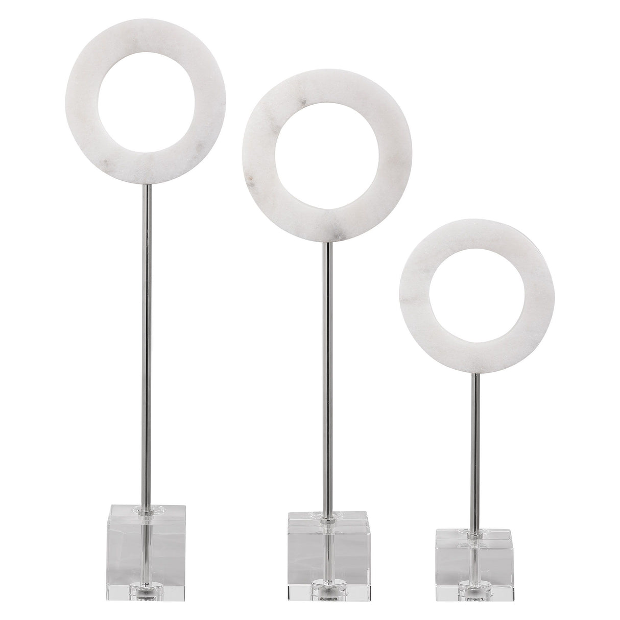 Coin Toss - Marble Rings, Set Of 3 - White